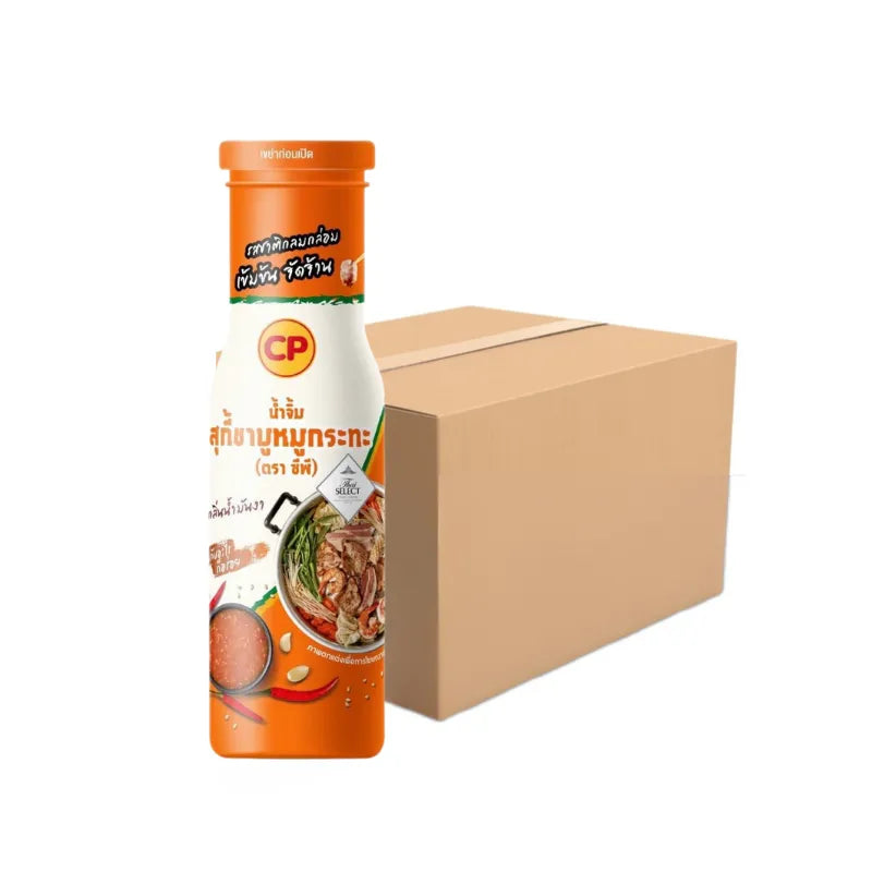 CP Suki Shabu and Grill Dipping Sauce 180g, set of 12, showing the bottles with label and cap on a clean background.