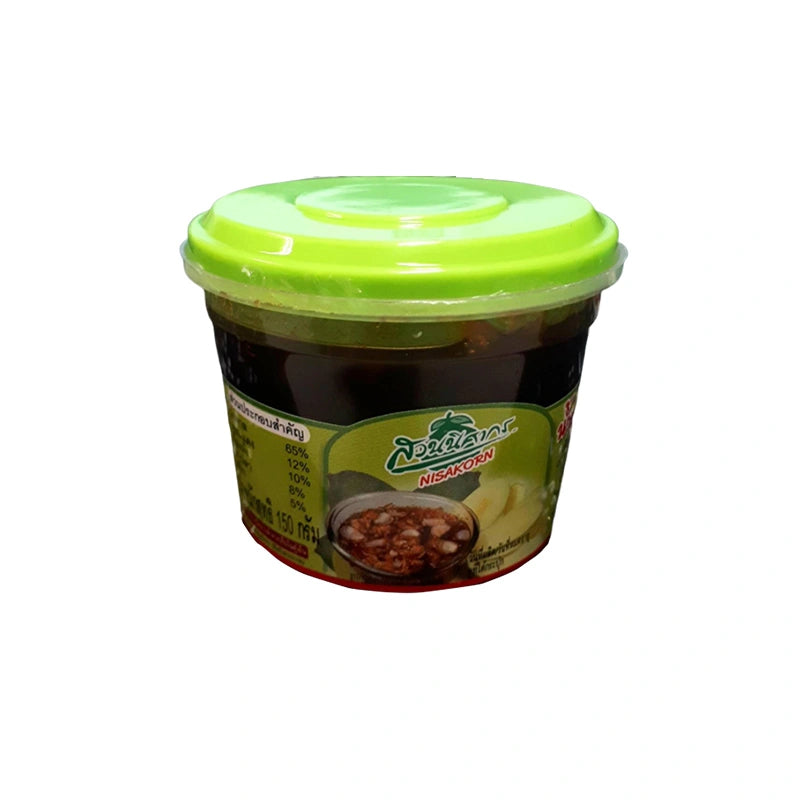 Makro Sweet Fish Sauce 150g bottle with clear label, features dark, savory liquid ideal for Asian cuisine.