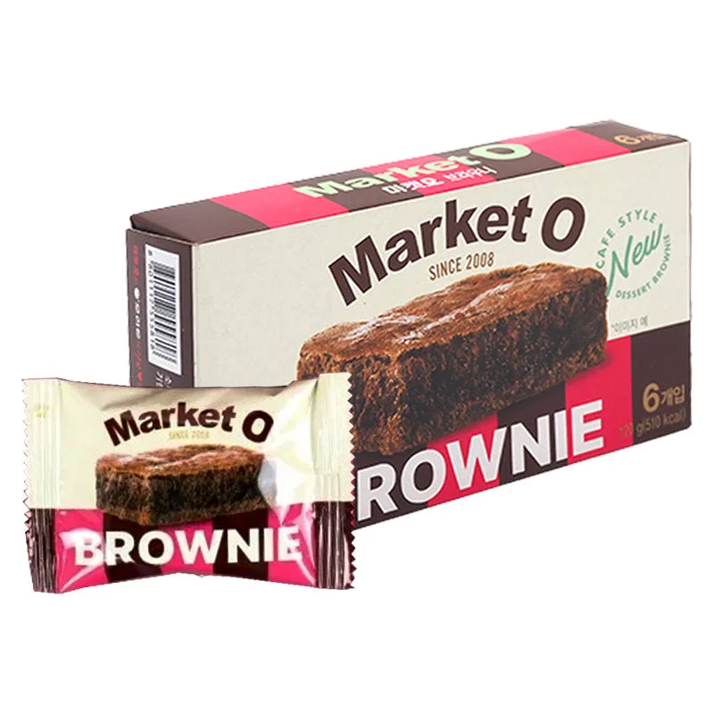 Delicious ORION Market-O Real Brownie in 120g, showing a rich chocolate brownie with a slightly cracked top and soft texture.