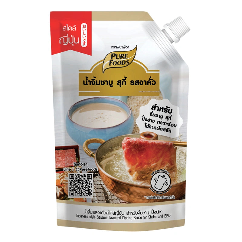 Pure Foods Japanese-style sesame dipping sauce for shabu and BBQ, 850g jar with creamy sesame flavor and rich texture.