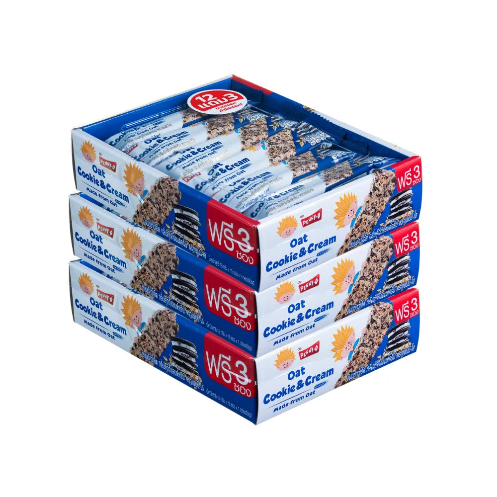 PENNYO Oatmeal Snacks Cookie and Cream flavor, 15g sachets, pack of 15 for a nutritious, tasty treat.