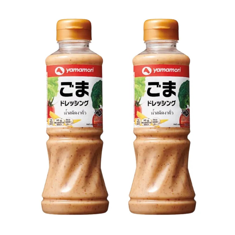YAMAMORI Roasted Sesame Salad Dressing in 220 mL bottles, no MSG, featuring creamy sesame flavor for salads and dressings
