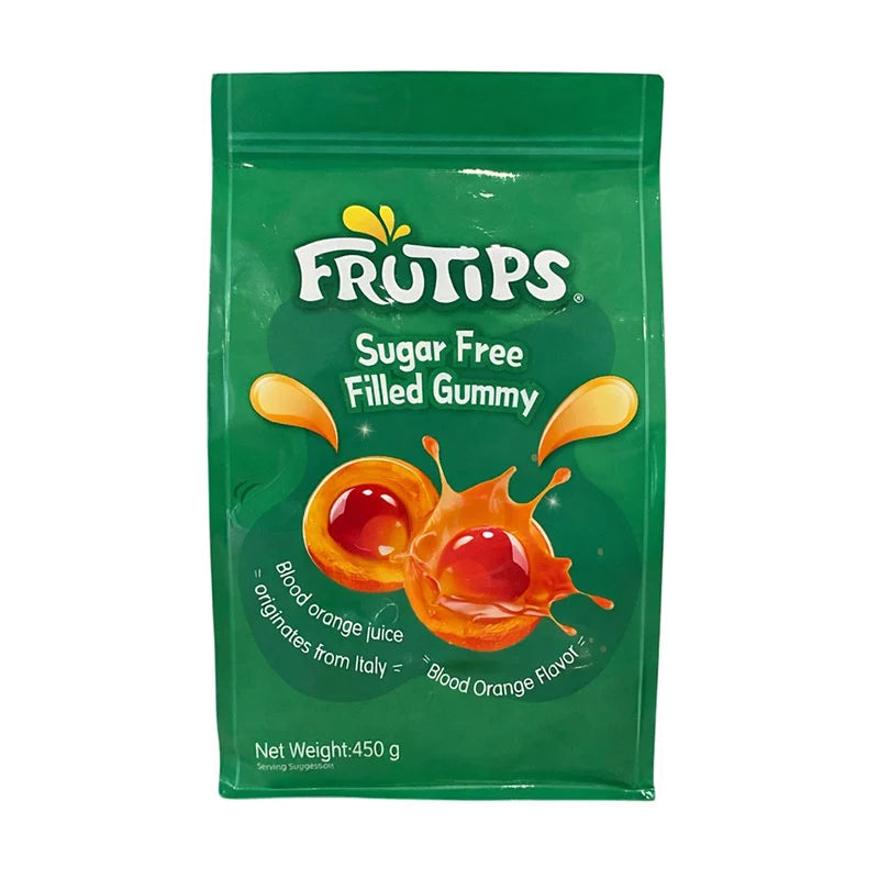 FRUTIPS Gummy Orange Blood in 450g bag, showing bright orange blood orange flavored gummy candies.