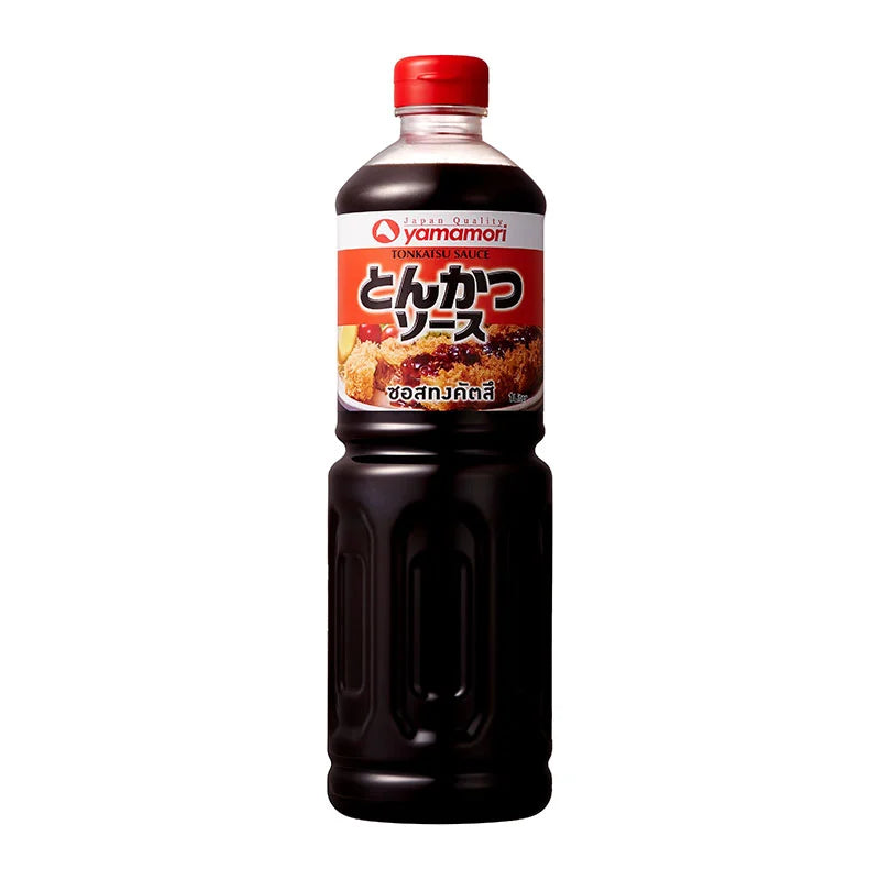 YAMAMORI Tonkatsu Sauce 1L bottle with label, smooth dark brown sauce for Japanese-style pork cutlets.