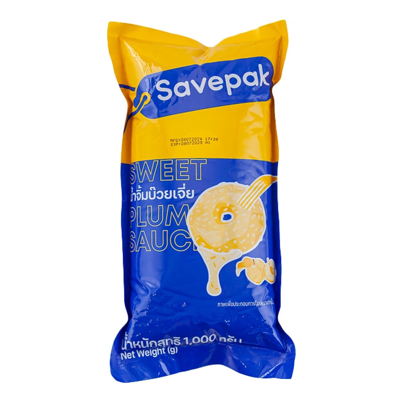Savepak Plum Dipping Sauce 1 Kg jar with a deep purple color, perfect for sweet and savory dipping options.