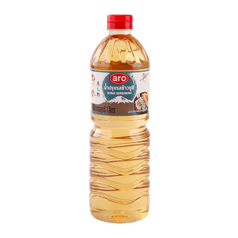 ARO Sushi Seasoning 1L bottle, Japanese-style seasoning liquid for sushi, with a clear label and cap, on a neutral background.