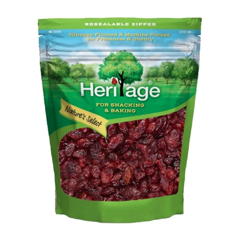 HERITAGE Cranberry Soft Moist 500g package featuring fresh, plump cranberries in a sealed, clear plastic bag.