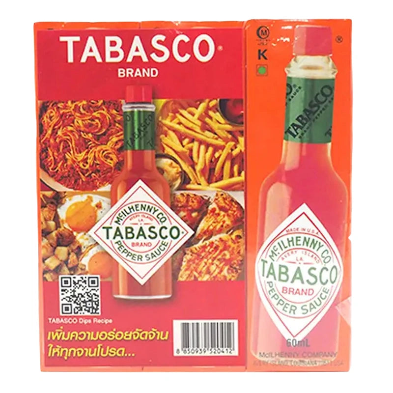 Three 60ml bottles of TABASCO Pepper Sauce with red caps and label featuring the TABASCO logo and hot pepper imagery.