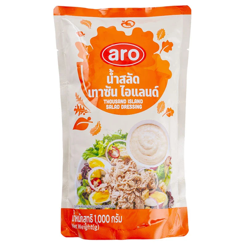ARO Thousand Island Salad Dressing 1 kg bottle with creamy texture and rich flavor, ideal for salads and sandwiches.