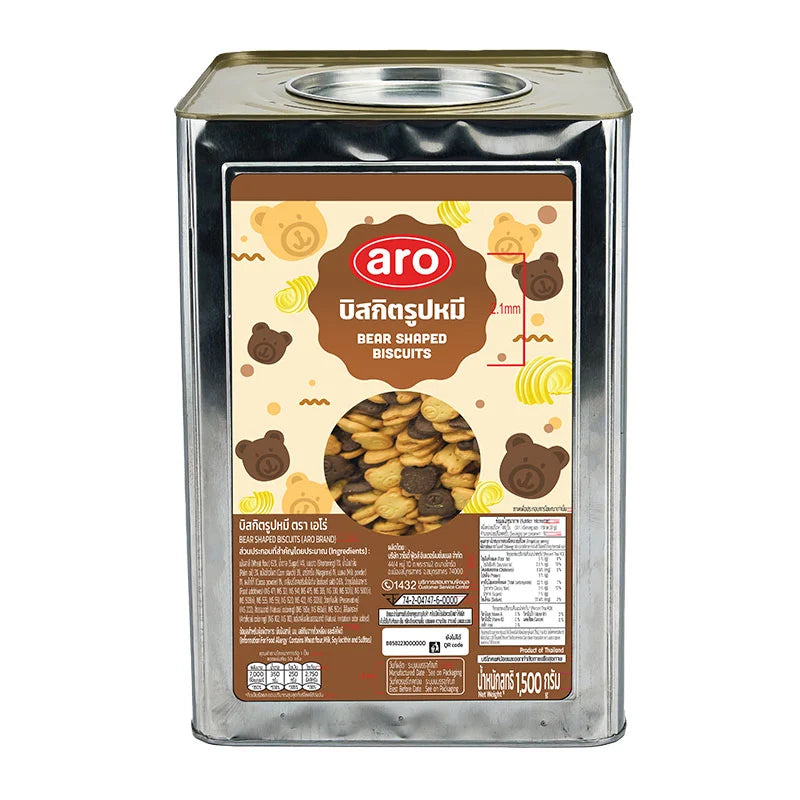 ARO Bear Biscuits in a 1.5 kg package, featuring bear-shaped cookies with a crispy texture and sweet flavor.