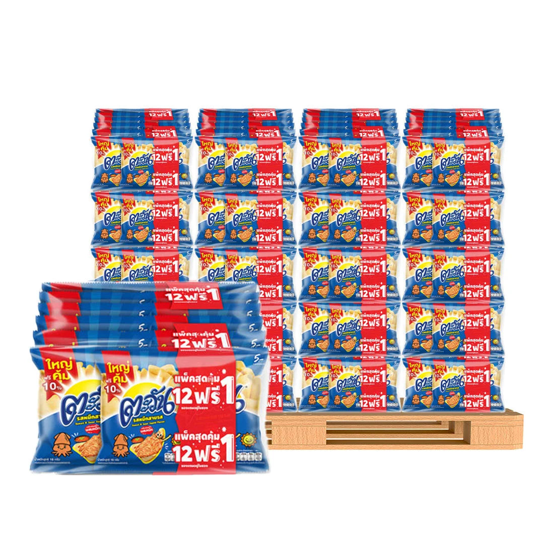 Tawan Mixed Flavor snack set with 14g packs, 12 pieces, featuring a variety of flavors in colorful packaging.