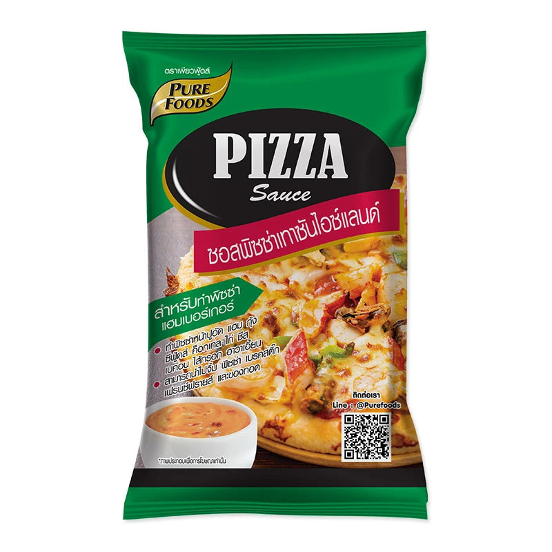 Pure Foods Thousand Island Pizza Sauce in an 850g jar, featuring creamy, tangy sauce with visible herbs and spices.