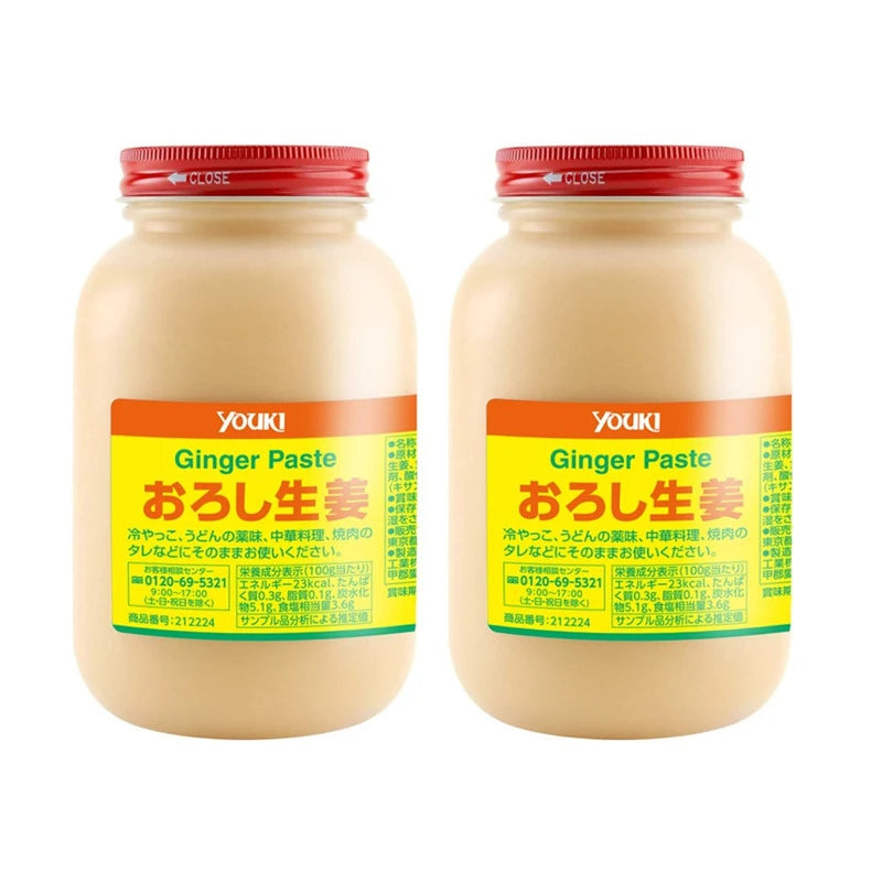 YOUKI Japanese grated ginger paste in two 900g bottles, made in Japan, fresh and flavorful for cooking and seasoning.