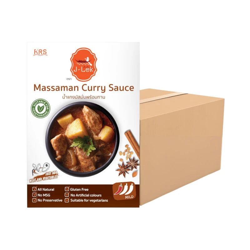 J-LEK Ready To Eat Massaman Curry Sauce 250g packet, showing the product packaging with curry sauce inside.