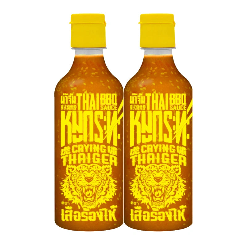 Crying Thaiger BBQ Sauce 490g bottle, spicy Thai-inspired barbecue sauce, shown in a clear glass bottle with label detail.