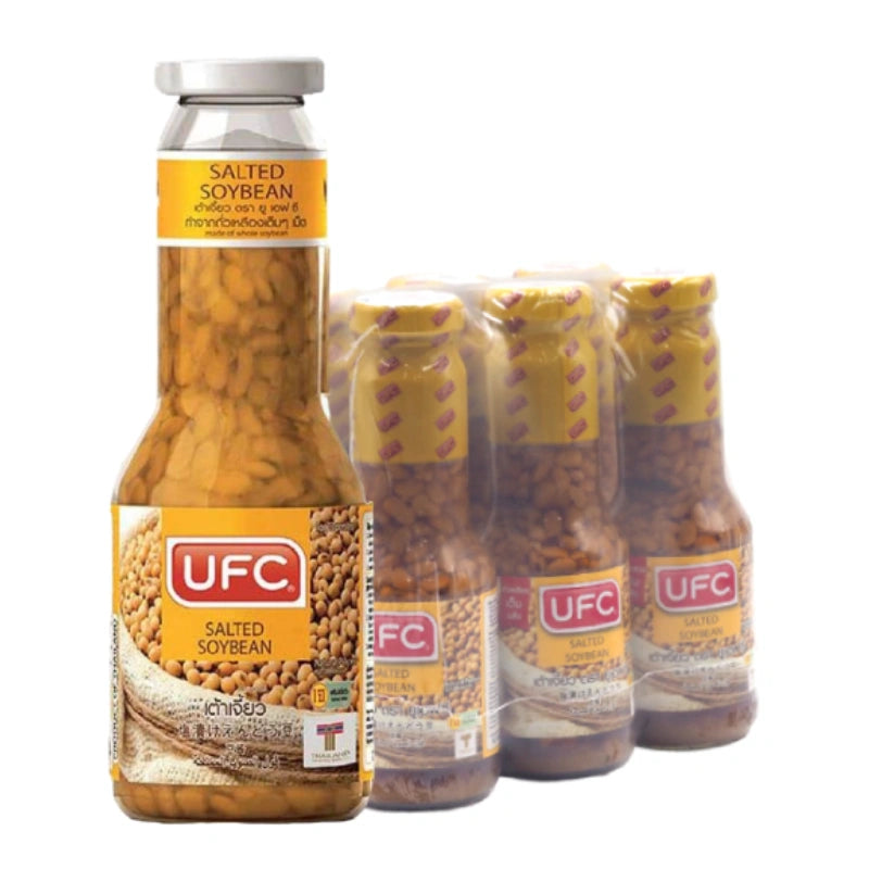 UFC soybean paste jars, 340g each, stacked in a box, showing the traditional Korean fermented soybean paste product.