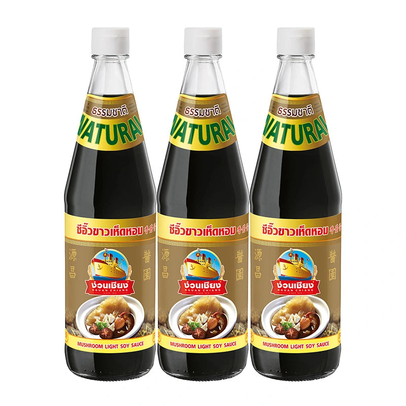 NGUAN CHIANG Mushroom Sauce 700g bottle, showing the dark, rich sauce in a clear glass jar with a red and white label.