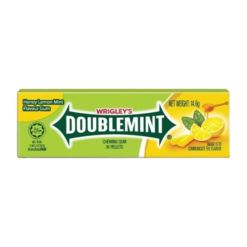 Doublemint Honey Lemon Scent Chewing Gum in 14.6g package, featuring bright yellow packaging and fresh lemon flavor.