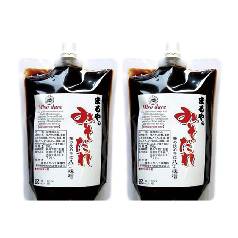 MARUYA HATCHO Miso Dare Sauce with non-GMO soybeans, mirin, and bonito stock in 500g bags, Japanese-made.