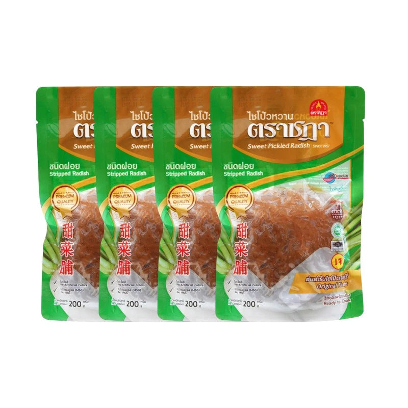Chada Sweet Shredded Preserved Radish for fried eggs, no MSG or color, 4 packs of 200g each, shredded radish product image.