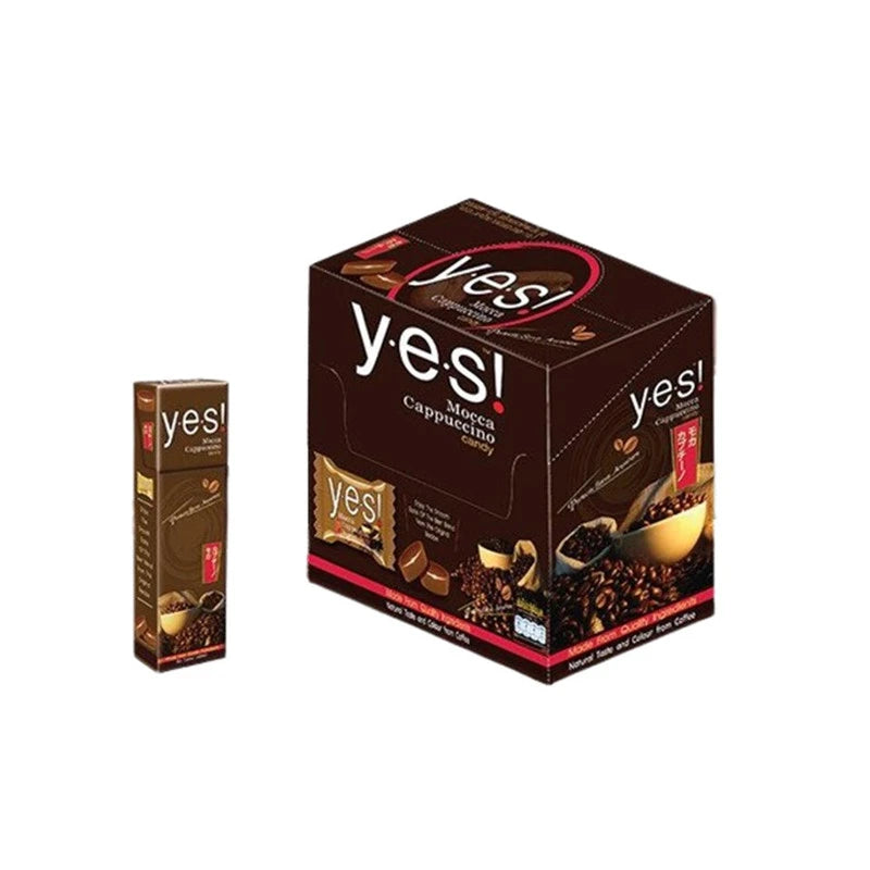 YES! Candy Mocha Cappuccino 36g packet, showing the chocolate and coffee flavor with branding on the packaging.