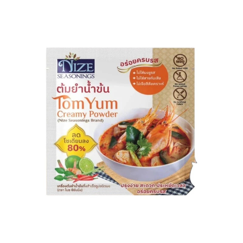 NIZE Clean Seasoning Powder Creamy Tom Yum flavor in a 2NZ package, showing the seasoning powder with packaging design.