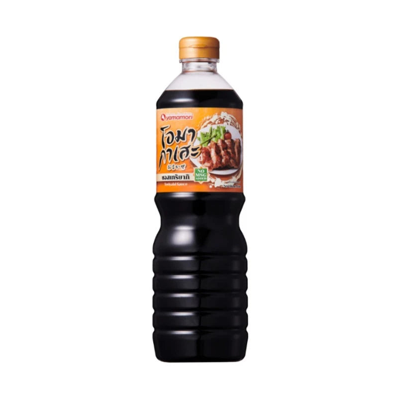 Bottle of OMAKASE Teriyaki Sauce in a 1-liter container, featuring a dark soy-based sauce with a label displaying the brand and product name.