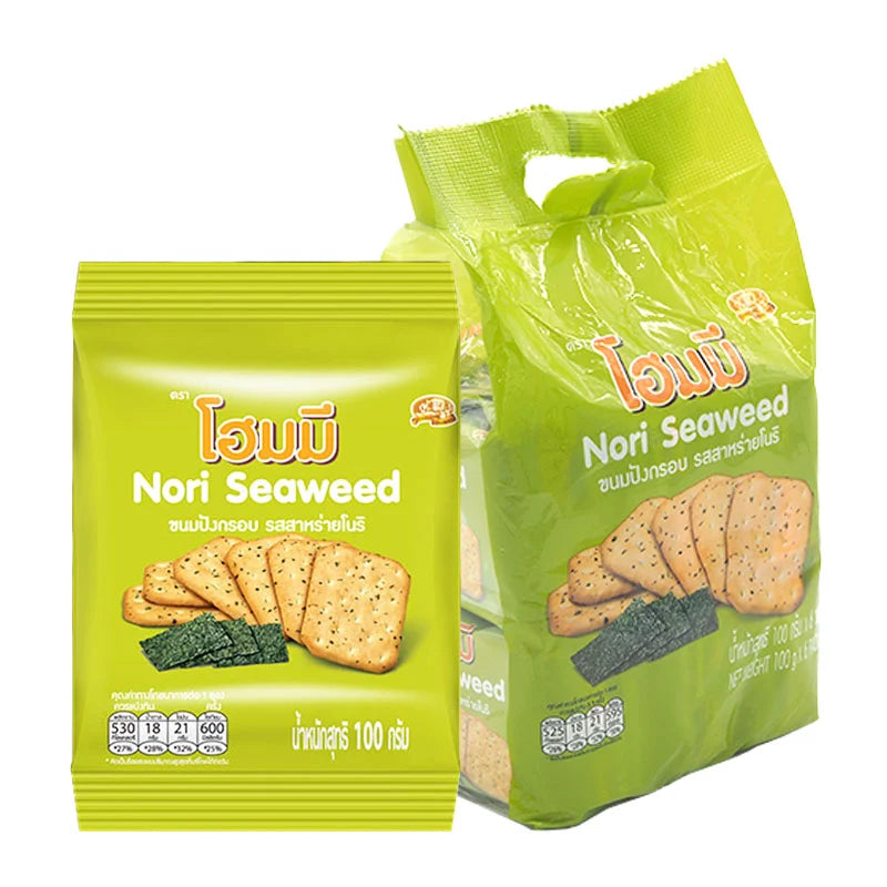 HOMEY Cracker Nori Seaweed snack in a 100g pack, featuring crispy nori seaweed crackers in a six-pack bundle.