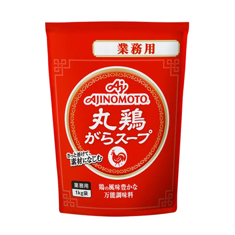 AJINOMOTO Marudori Gara chicken soup stock granules with onion, cabbage, and carrot extracts in a 1kg package.