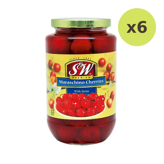 S&W Maraschino Red Cherries With Stem In Syrup 26 5
