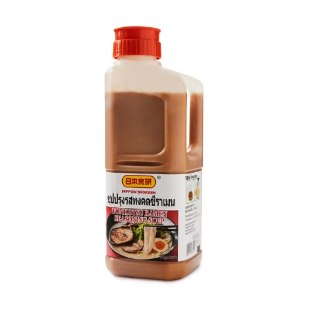 Nihon Shokken Tonkotsu Ramen seasoning soup in a 2L bottle, showcasing the rich, savory Japanese ramen broth flavor.