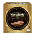 Gery Chocolatos Wafer Roll Gold Edition 350g, crispy snack with chocolate coating, displayed in a clear package.