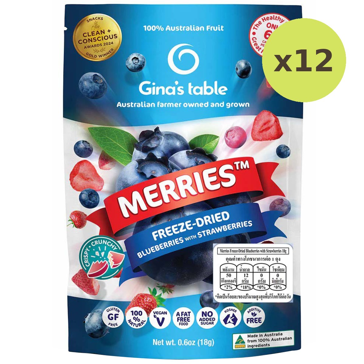 Gina's Table Merries Freeze-Dried Blueberries With Strawberries