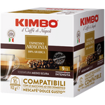 Kimbo Espresso Armonia Arabica coffee drink in a glass, showcasing rich coffee and creamy foam with a coffee bean garnish.