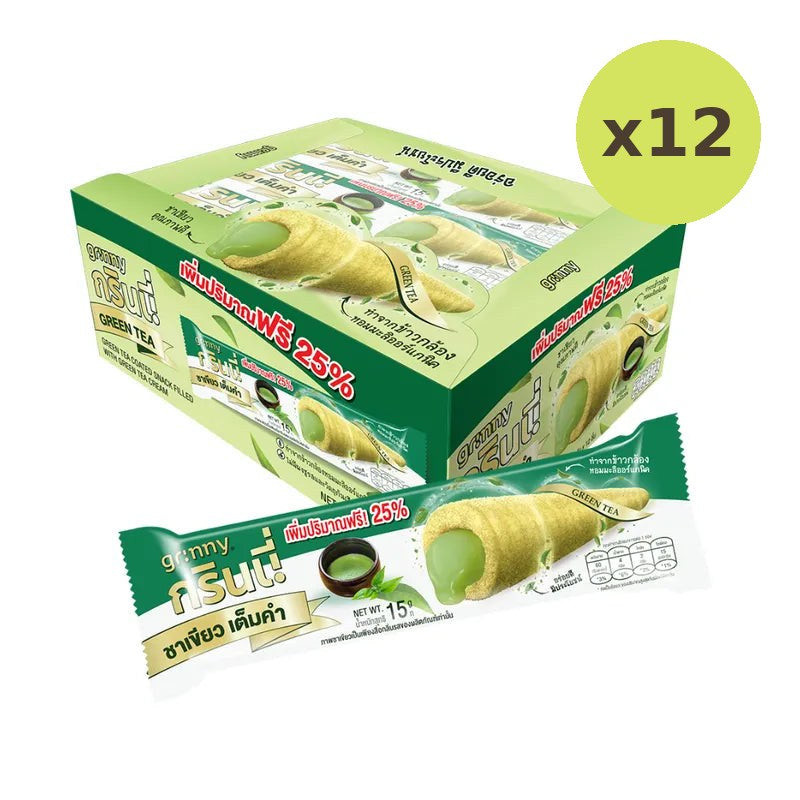 Grinny Green TEA Coated Snack Filled With Cream 15g