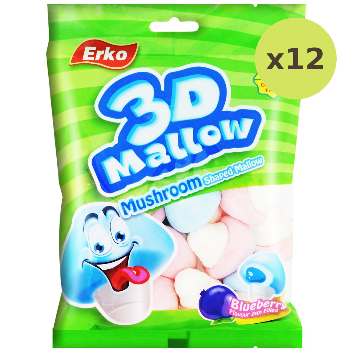 Erko Mallow 3d Mushroom Jam Filled Buleberry Flavour