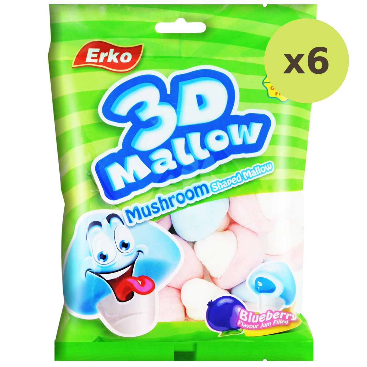 Erko Mallow 3d Mushroom Jam Filled Buleberry Flavour