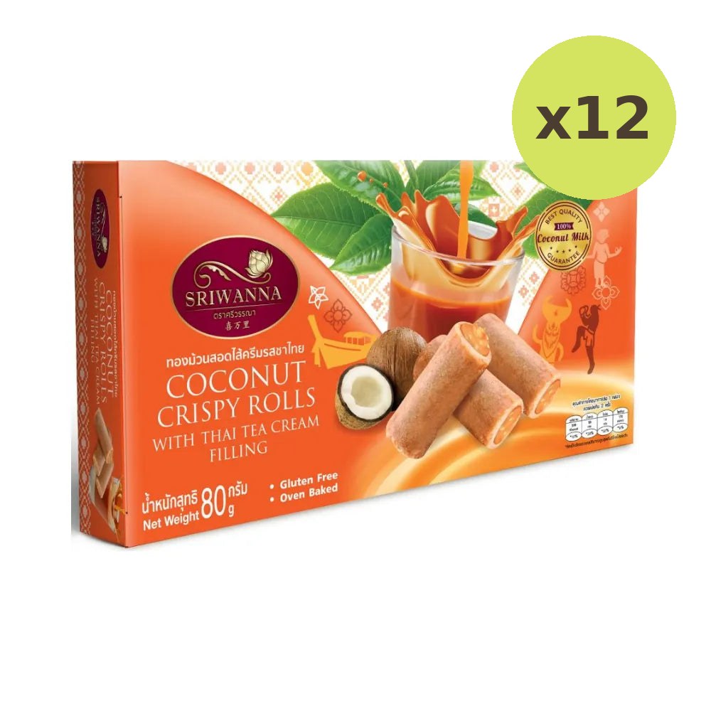 Sriwanna Coconut Crispy Rolls With Thai TEA Cream Filling 80g