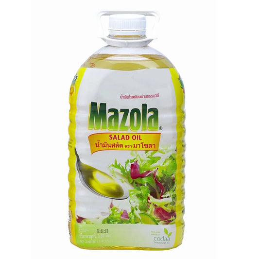 Mazola Salad Oil 3.3L bottle, clear container showing golden vegetable oil, ideal for salads and cooking.