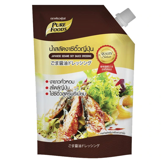 Pure Foods Japanese Sesame Soy Sauce Dressing in 850g bottle, featuring rich sesame and soy flavors, ideal for salads and Asian dishes.
