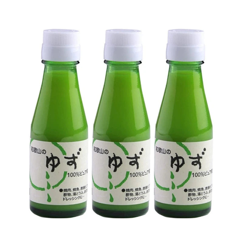ITO NOEN Japanese Yuzu pure juice bottles, 100ml each, ideal for beverages and cooking seasoning, shown in a set of three.