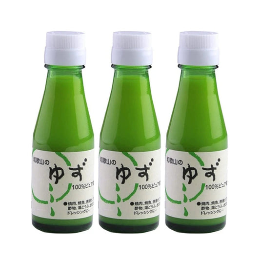 ITO NOEN Japanese Yuzu pure juice bottles, 100ml each, ideal for beverages and cooking seasoning, shown in a set of three.