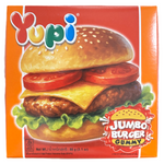 Yupi Jumbo Burger confectionery snack featuring colorful, layered candy resembling a burger with vibrant colors and playful design.