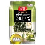 Yangban Crispy Roasted Laver with Olive Oil, a confectionery snack featuring crispy seaweed sheets glazed with olive oil.