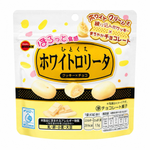 Bourbon Hitokuchi White Rollita confectionery snacks in a clear plastic package with white and red branding and small biscuit treats inside.