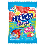 Morinaga Hi-Chew Sweet & Sour 90g chewy fruit candies in colorful packaging, a popular snack confectionery.