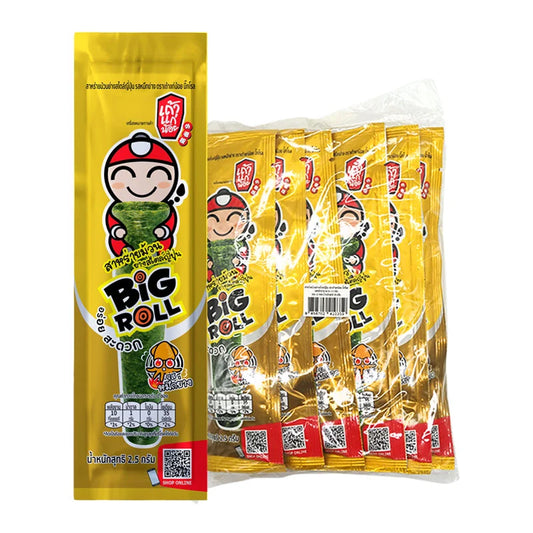 TAOKAENOI grilled seaweed and squid snack, 2.5g per piece, 12-pack, crispy and savory seafood snack shown in the image.