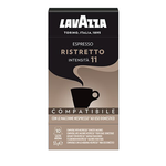 Lavazza Espresso Ristretto coffee capsules, 10-pack, for use in espresso machines, featuring dark roasted coffee beans.