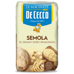 De Cecco Durum Wheat Semolina Flour bag for baking and pasta making, showing the bright packaging and flour texture.