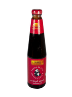 Bottle of Lee Kum Kee Panda Oyster Sauce, a popular grocery item, with the label clearly showing the brand and sauce inside.